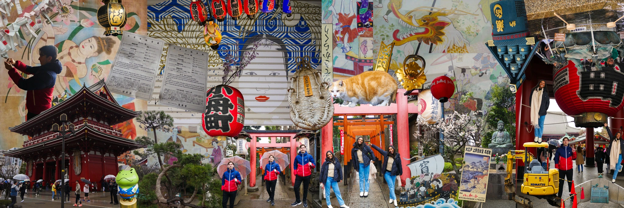 Digital collage featuring Asakusa Shrine in Tokyo