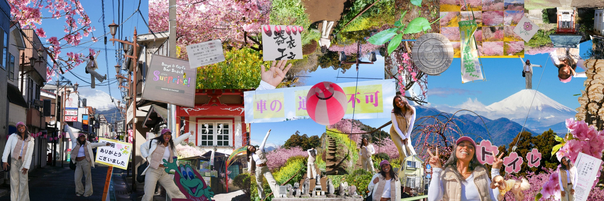 Digital collage of Mt Fuji during cherry blossom season